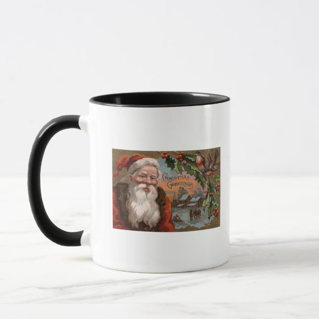 Tasse Père Noël avec Holly, scène de village (Gauche)