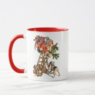 Tasse Père Noël vers le haut d'une échelle