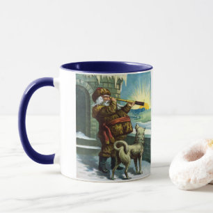 Tasse Père Noël vintage de Noël Télescope Chien Coucher 