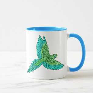 Tasse Perroquet en vol, vert citron vert et turquoise