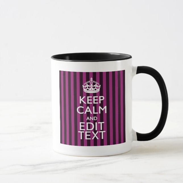 Tasse Personalisé KEEP CALM Votre Texte Fuchsia Stripes (Droite)