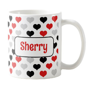 Tasse personalisiert Black Red Hearts