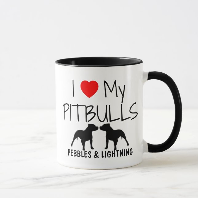 Tasse Personnalisé J'Aime Mes Pitbulles (Droite)