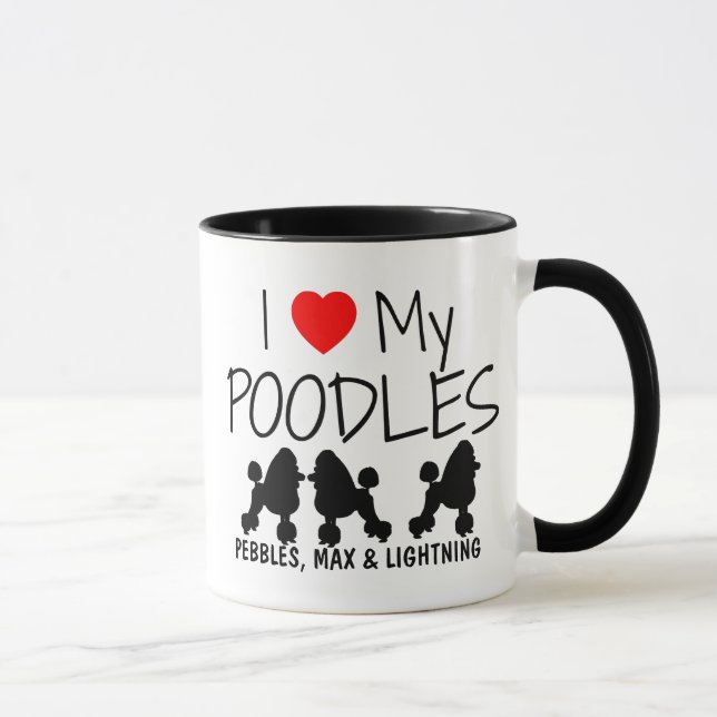 Tasse Personnalisé J'Aime Mes Trois Poodles (Droite)