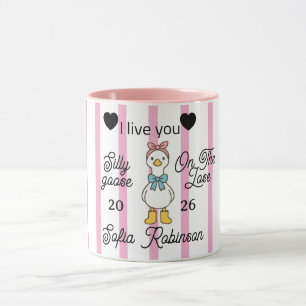 Tasse personnalisée à rayures roses Canard Fou Mig