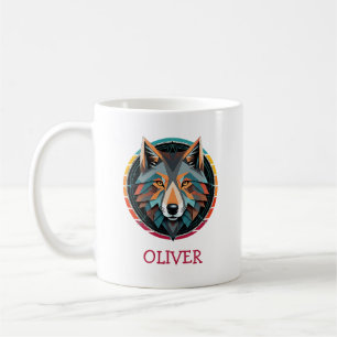 Tasse personnalisée à tête de loup géométrique rét