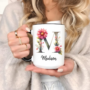 Tasse personnalisée avec monogramme de fleurs sauv