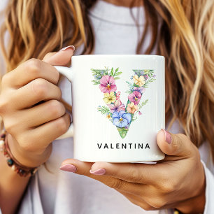 Tasse personnalisée avec monogramme floral, cadeau