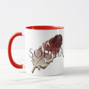 Tasse personnalisée avec plume rouge et monogramme