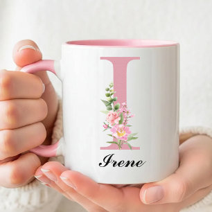Tasse personnalisée avec un motif floral rose et u