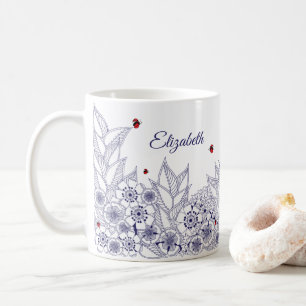 Tasse personnalisée bleue avec art folklorique bot
