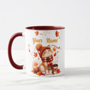 Tasse personnalisée de chat d'automne   Nom person