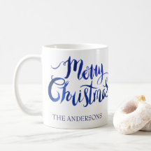 Tasse personnalisée de Noël bleu et blanc