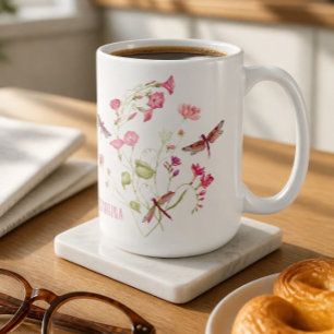Tasse personnalisée Dragonfly Floral Rose