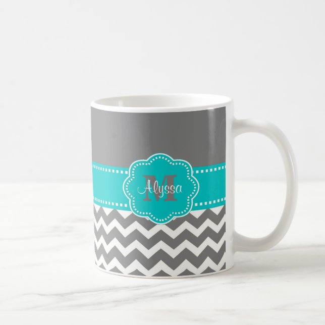 Tasse personnalisée par Chevron grise et bleue (Droite)
