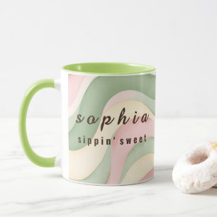 Tasse personnalisée pastel ondulée esthétique - Ve