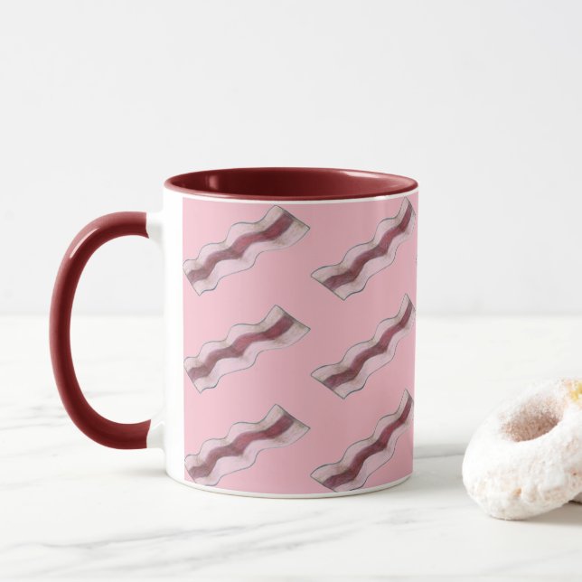 Tasse Petit-déjeuner Bacon Sizzling Nourriture Frite Via (Avec donut)