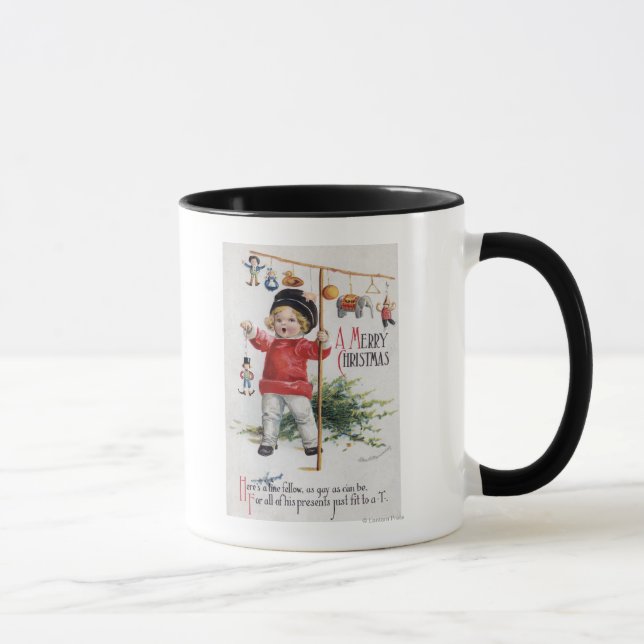 Tasse Petit Garçon Montrant Ses Cadeaux (Droite)