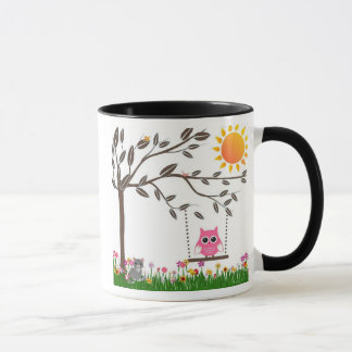 Tasse Petit hibou rose balançant sur une branche d'arbre