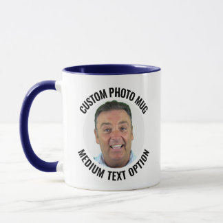 Tasse photo personnalisée bleu marine texte moyen