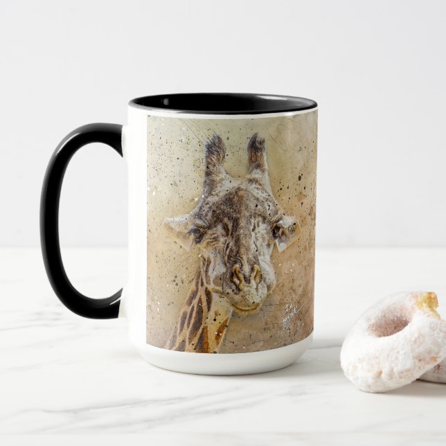 Tasse Photographie de la girafe de Grinning Aquarelle mo (Avec donut)
