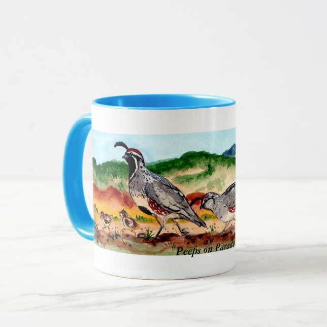 Tasse "Piaulements illustration de famille de cailles (Devant gauche)