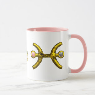 TASSE PISCES GOLD ZODIAC BIJOUX D'ANNIVERSAIRE AVEC PERL