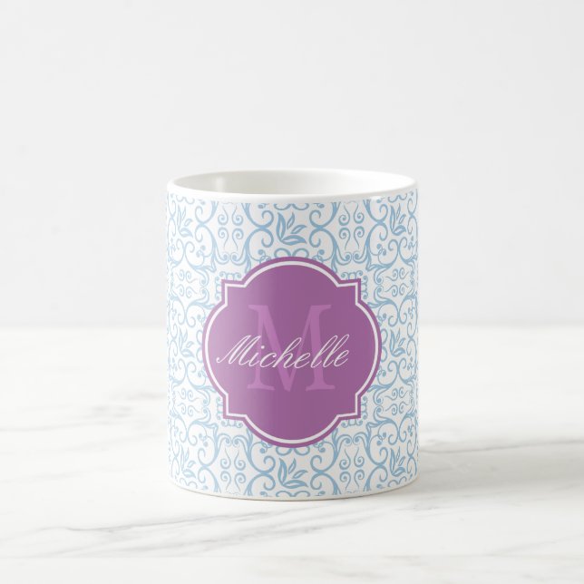 Tasse Placid Blue Damask Monogram (Mittel)