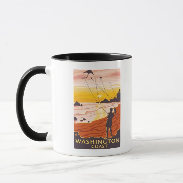 Tasse Plage et cerfs-volants - Côte Washington (Gauche)
