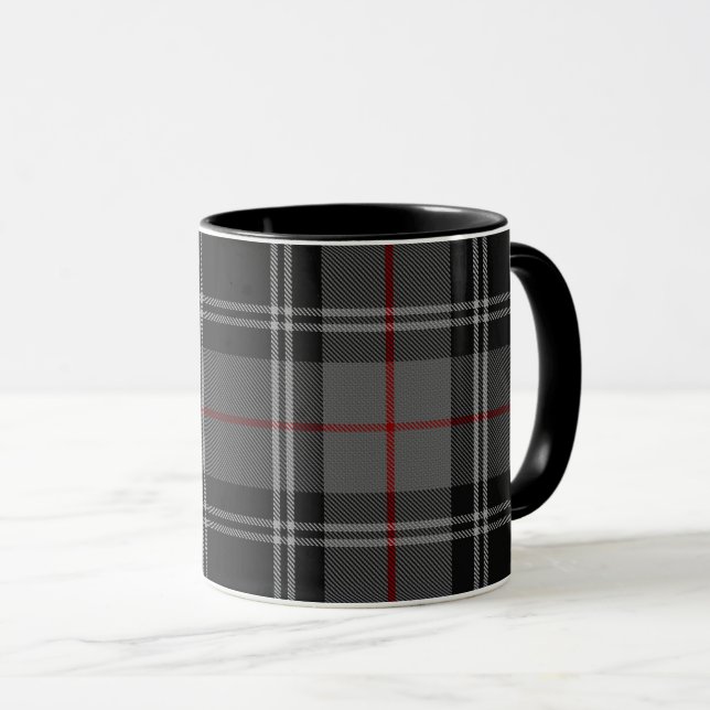 Tasse Plaid de tartan rouge noir de blanc gris (Devant droit)