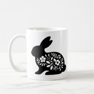 Tasse pochoir lapin floral – Café mignon lapin
