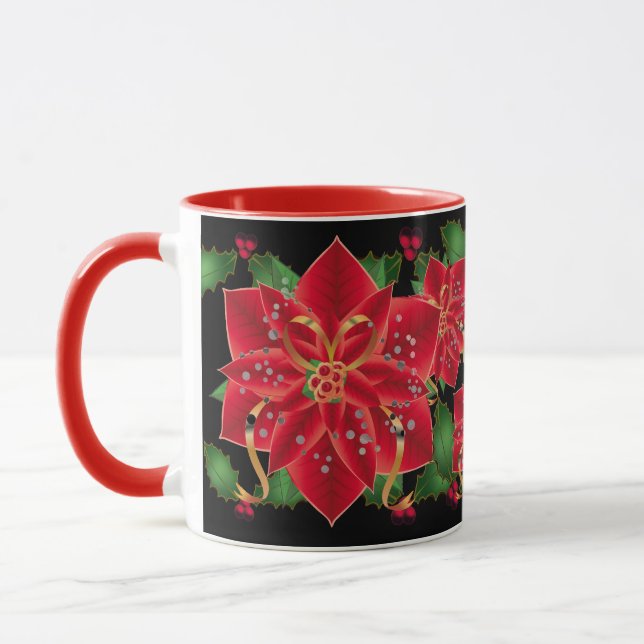 Tasse Poinsettias rouges de Noël & Holly (Gauche)