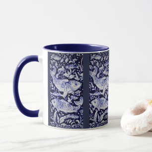 Tasse Poisson Koi bleu et blanc Indigo Carreaux complexe