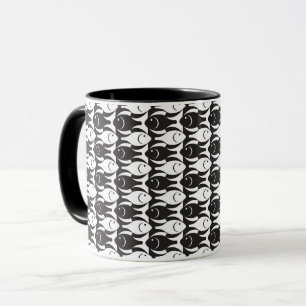 Tasse Poisson moderne du milieu du siècle, noir et blanc