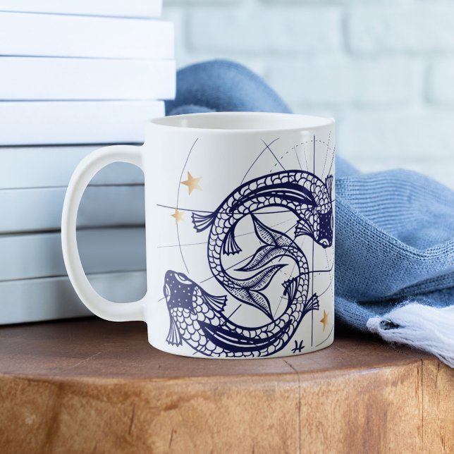 Tasse Poissons Zodiac Marine Bleu & Or Boug de naissance (Créateur téléchargé)