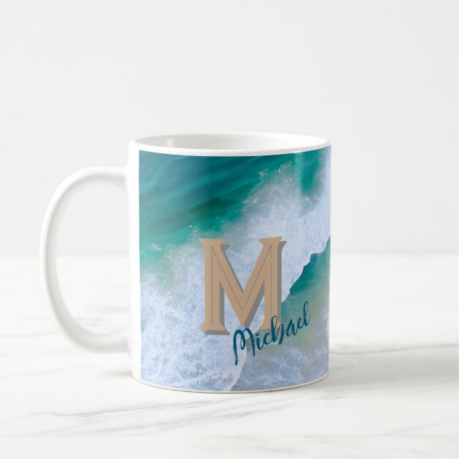Tasse-Pokal-Surf-Design mit Monogramm-Geschenk Kaffeetasse (Links)