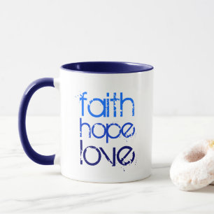 Tasse Police Blue Ombre en détresse Foi Espérance et Amo