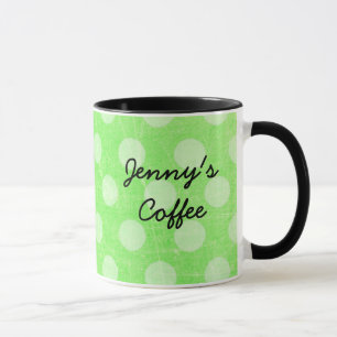 Tasse Polka blanche verte personnalisée Boug de café en 