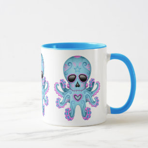 Tasse Poulpe mignon de zombi de crâne de sucre - bleu