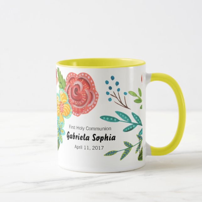 Tasse Première Sainte Communion Nom personnalisé Floral  (Droite)