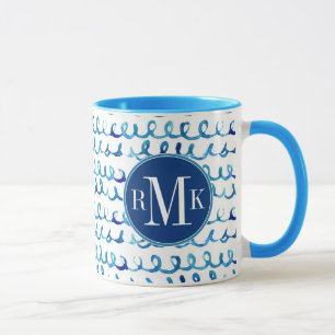 Tasse Profil onduleux d'aquarelle bleue peinte à la mai