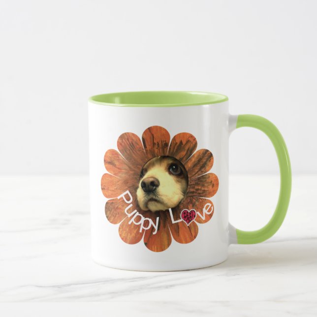 Tasse Puppy Love Peeking d'une fleur (Droite)