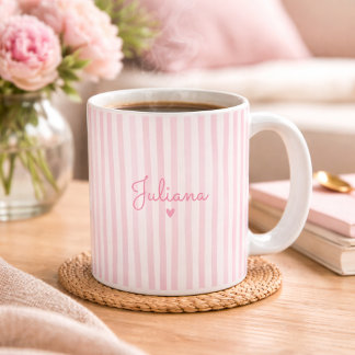 Tasse rayée avec nom personnalisé rose Cadeau pour
