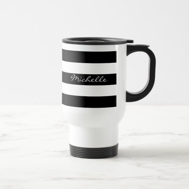 Tasse rayée noire et blanche personnalisée de (Droite)