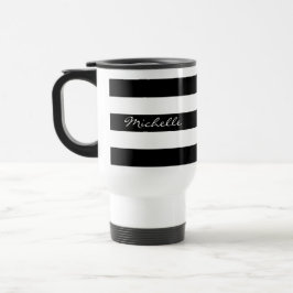 Tasse rayée noire et blanche personnalisée de