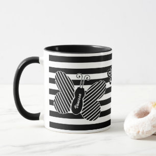 Tasse Rayures noires et blanches à la mode de papillon