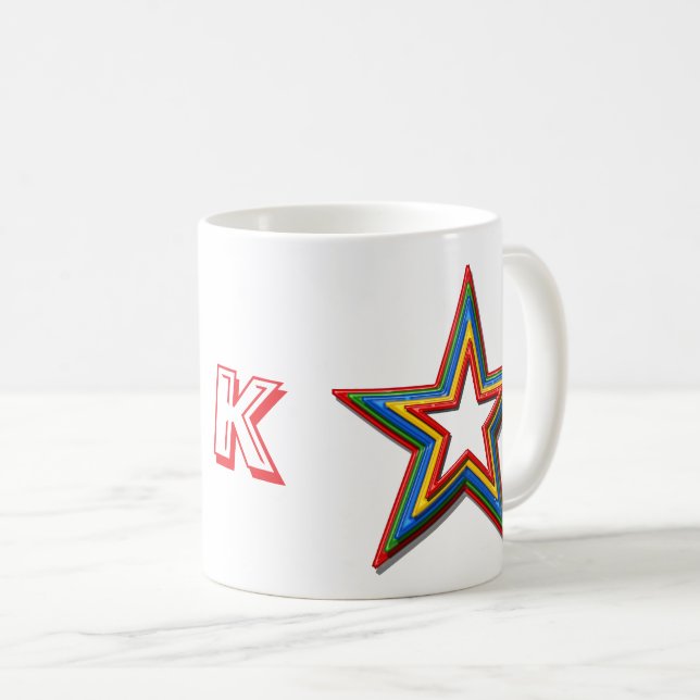 Tasse - Regenbogenfarbene Sterne und Initiale (VorderseiteRechts)