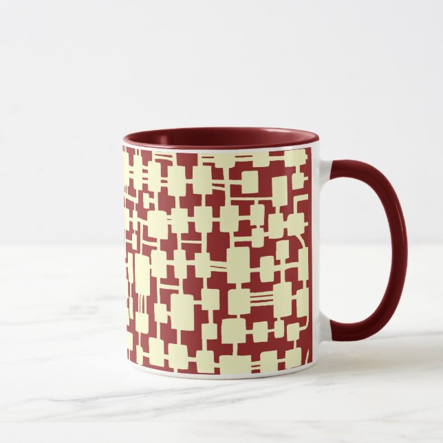 Tasse Réseau Abstrait - Crème dans Maroon 941F20 (Droite)