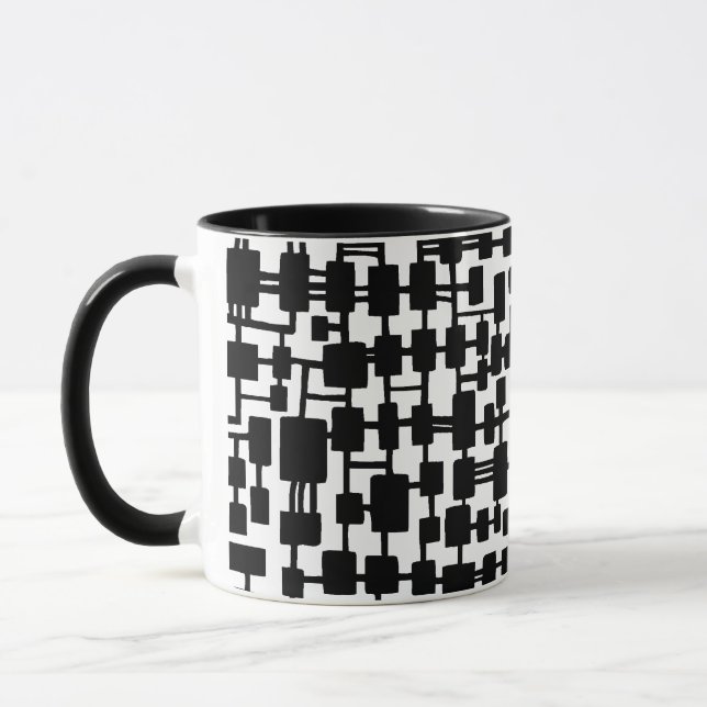 Tasse Réseau Abstrait - Noir sur Blanc (Gauche)