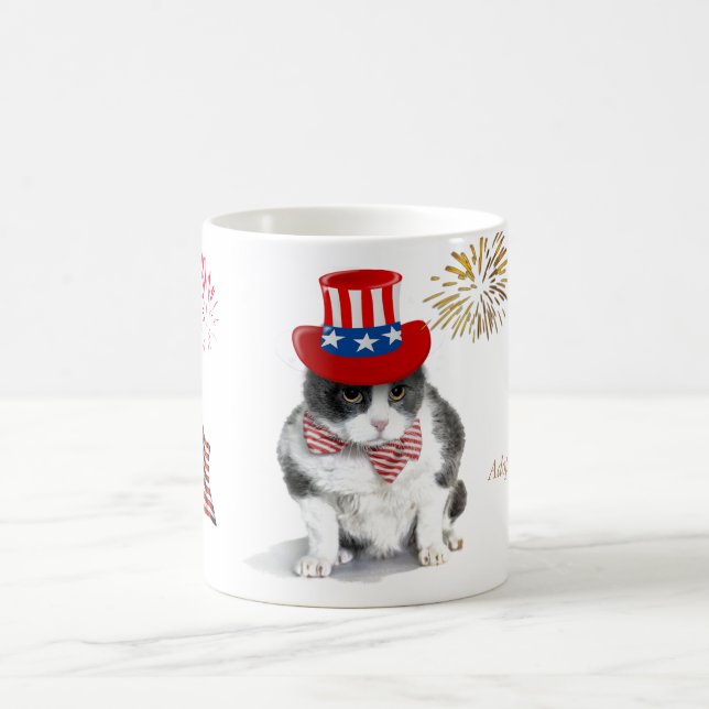 Tasse: Resoluter Felix, die Katze, auf Juli 4. Kaffeetasse (Mittel)